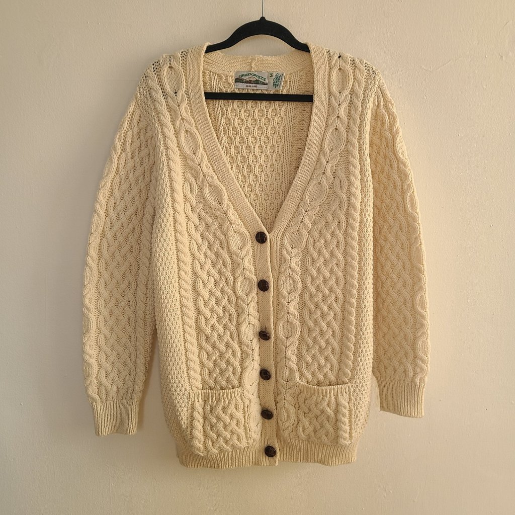 Aran Crafts Cream Cable Knit Button-Front Cardigan